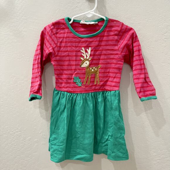 Toby Tiger Pink & Green Reindeer Appliqué Long Sleeve Dress - Picture 1 of 7